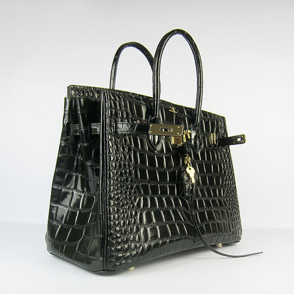 High Quality Fake Hermes Birkin 35CM Max Crocodile Veins Leather Bag Black 6089 - Click Image to Close